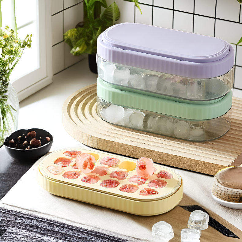 シリコンプレス式製氷ボックス 蓋付き保存用氷型 家庭用食品級アイスキューブ型