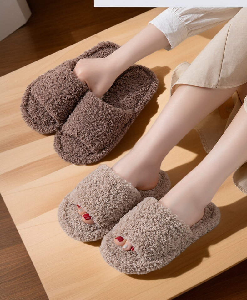 舒適家居拖鞋捲毛開口細節特寫