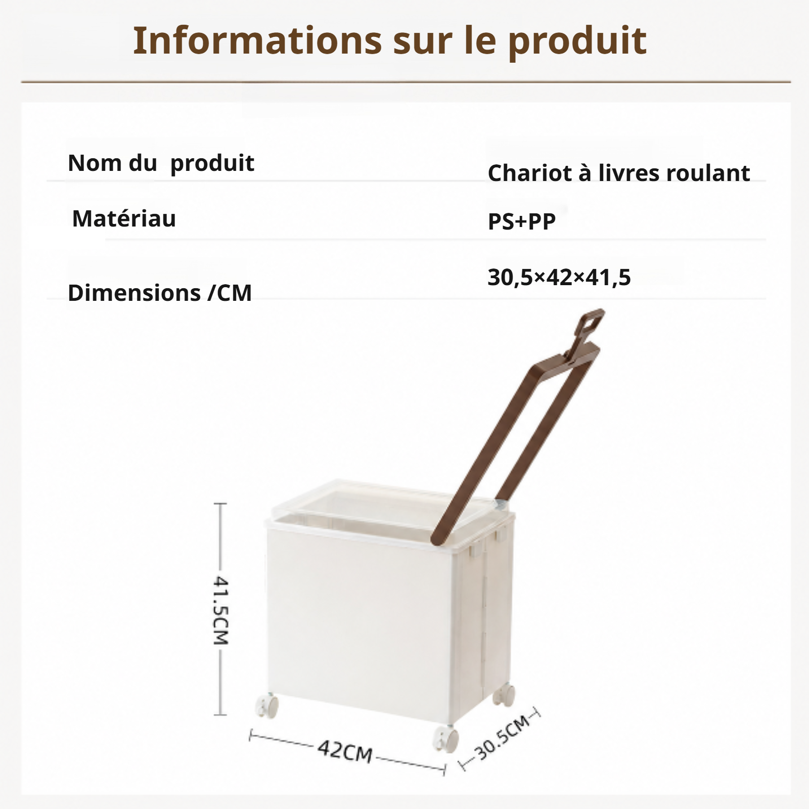 Chariot portable à roulettes avec couvercle pour sous le bureau