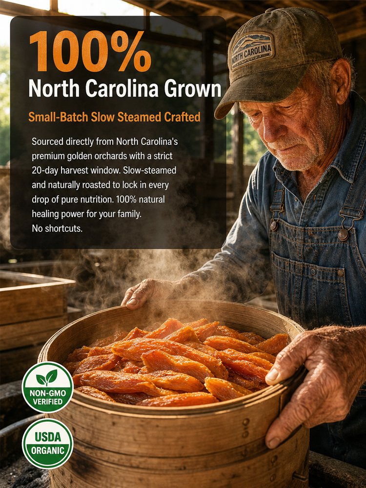 100% Pure NC Golden Sweet Potato Chews: Zero Sugar High Fiber Vegan Snack for Better Digestion.