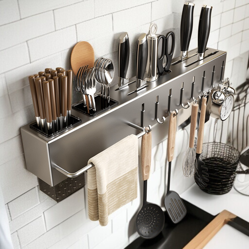Multifunktionaler Küchenorganisator aus Edelstahl NoPunchWandhalterung EdelstahlOrganizer Wandregal 