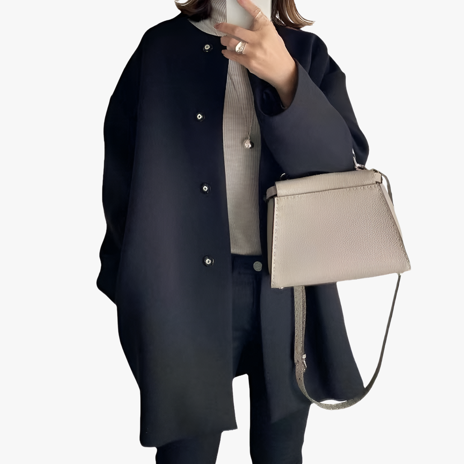 【Brelia-jp】上質なゆったりとした和風ストレートカットコート、レディース、秋冬、上品な無地、シンプルなウールオーバーコート。