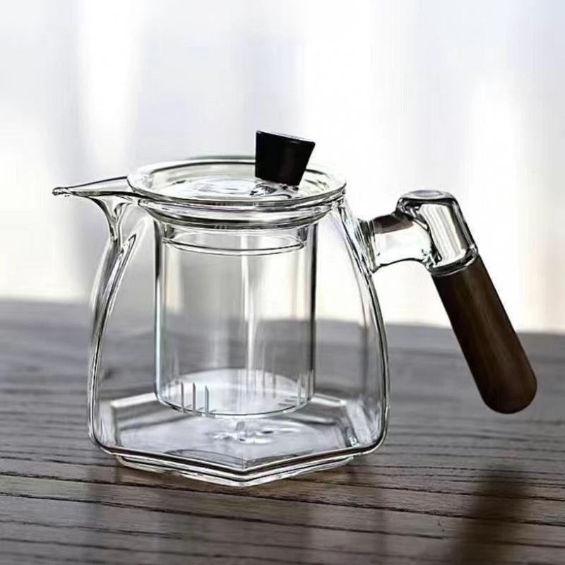 ガラスソリッドウッドハンドルほうじ茶器