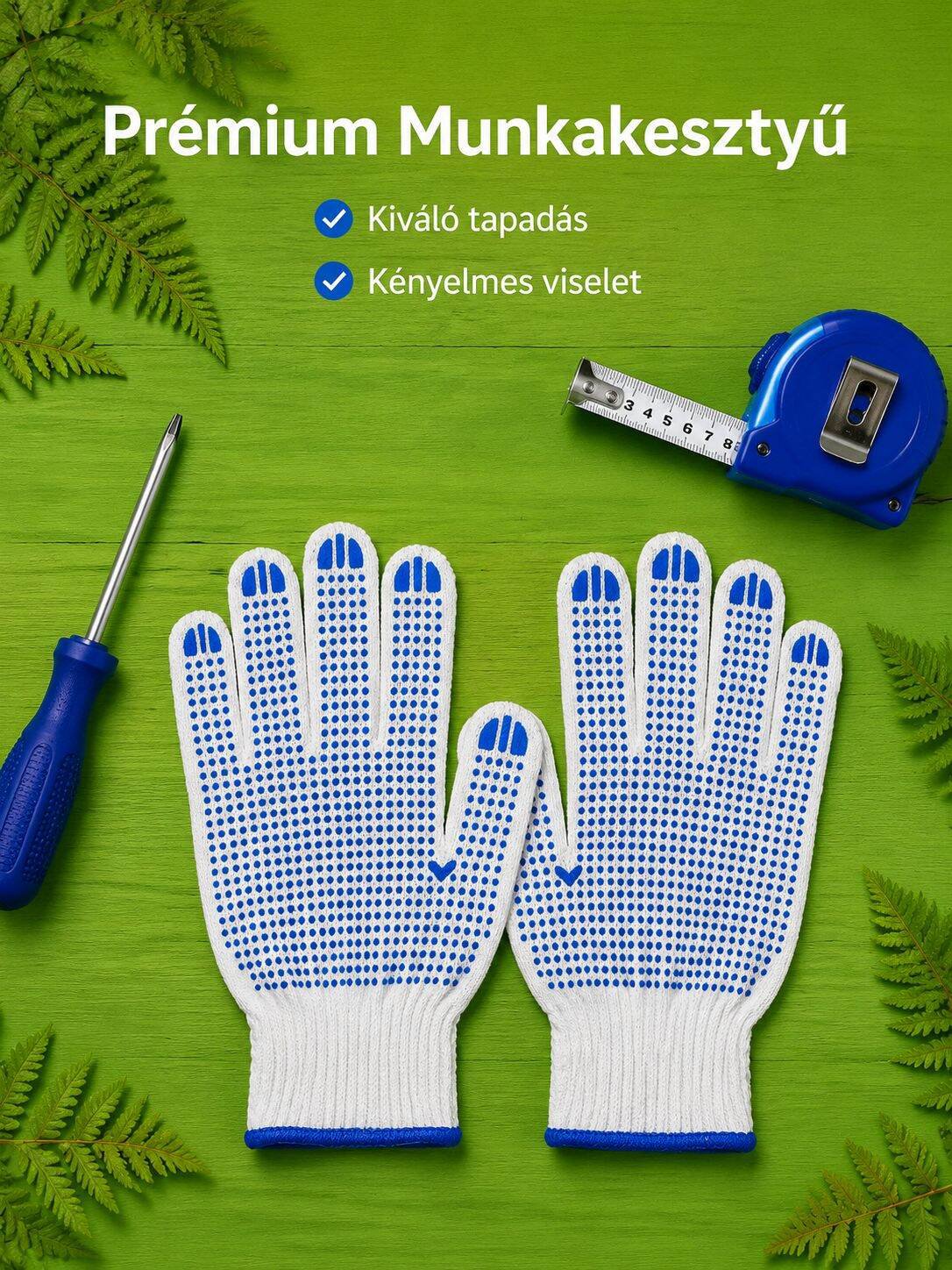 Csúszásgátló, kopásálló munkavédelmi kesztyű pöttyözéssel
