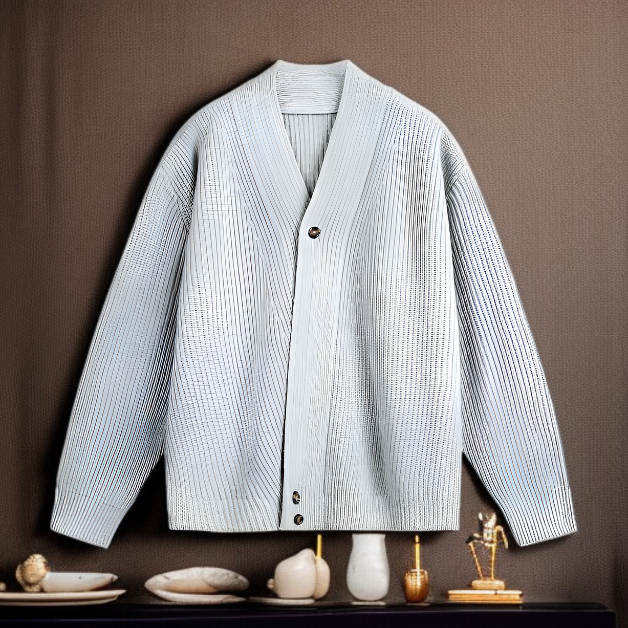 日本のレトロな老舗風カーディガンセーター、秋冬風、ローブ風ニットウェア、厚手で高級感のある斜め前立てコート。