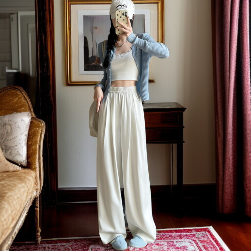봄가을 하이웨스트 날씬해 보이는 주름 텐셀 와이드 팬츠 처짐 여성 청바지