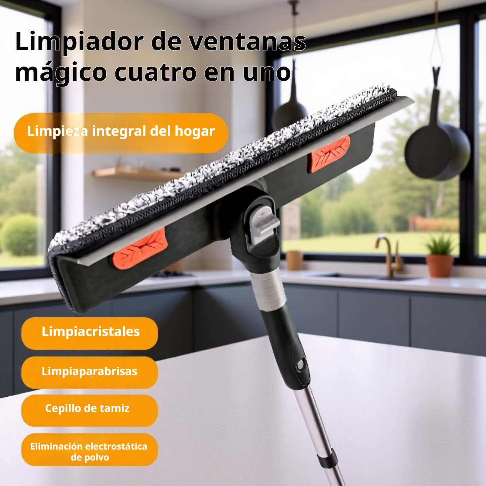 Raspador resistente para vidrios de difícil acceso
