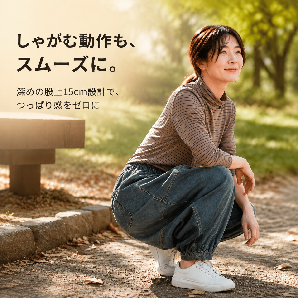 レディースゴムウエストゆったり大きいサイズ切り替えデニム九分丈ハーレムパンツ