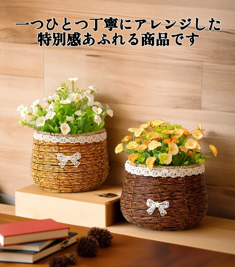 生花とドライフラワーのフラワーバスケット全体画像