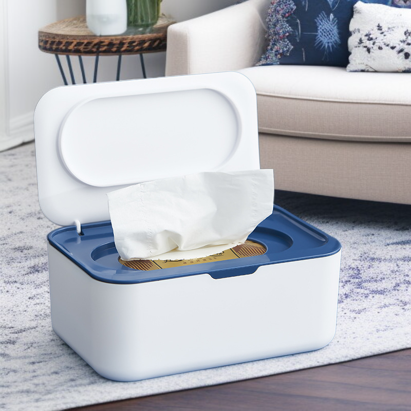 Removable wet wipes tissue box with mask storage on table