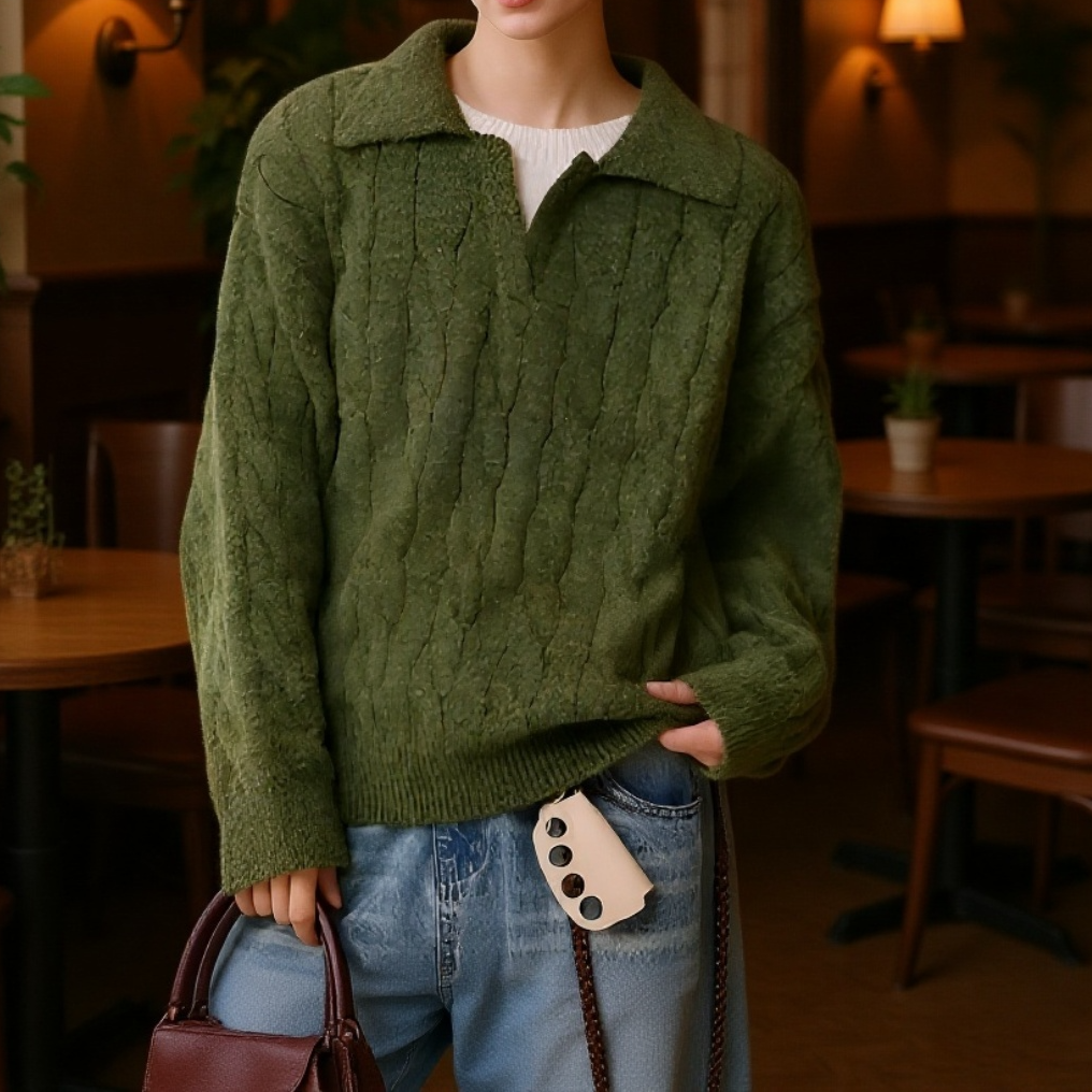 アメリカンスタイルのフェイクツーピース V ネック セーター、オーバーサイズ、厚手のニットウェア、暖かくて着心地が良い、ユニセックス、秋冬用、ゆったりとしたリラックススタイルのウール ベースレイヤー 