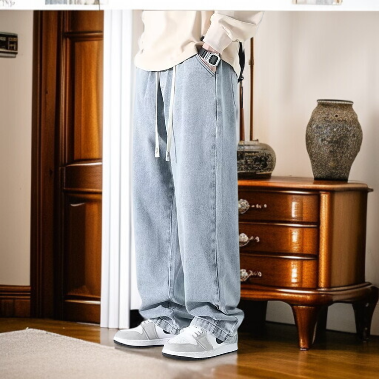 メンズアメリカンウォッシュジーンズ、ルーズストレート、トレンドブランドワイドパンツ、アメリカンハイストリート万能カジュアルロングパンツ