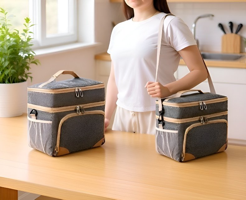 다양한 음료와 식품을 담은 보온 가방