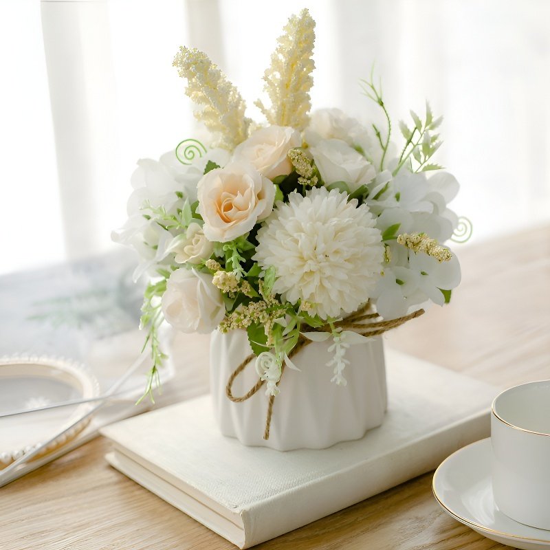 Juteseil-Deko-Vase mit künstlichen Blumen für Zuhause