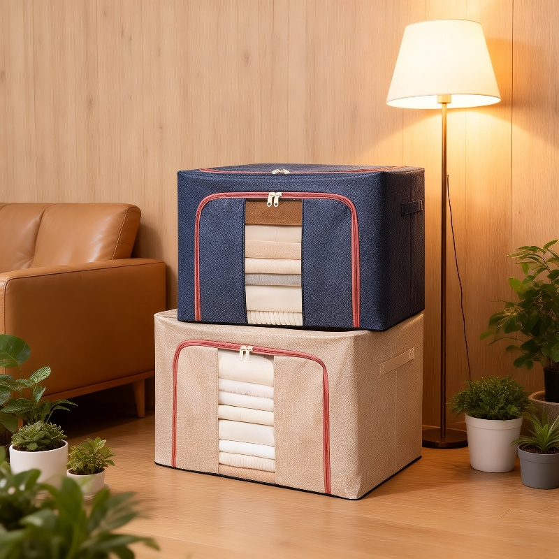Caja de almacenamiento de ropa de algodón y lino de gran capacidad para el hogar