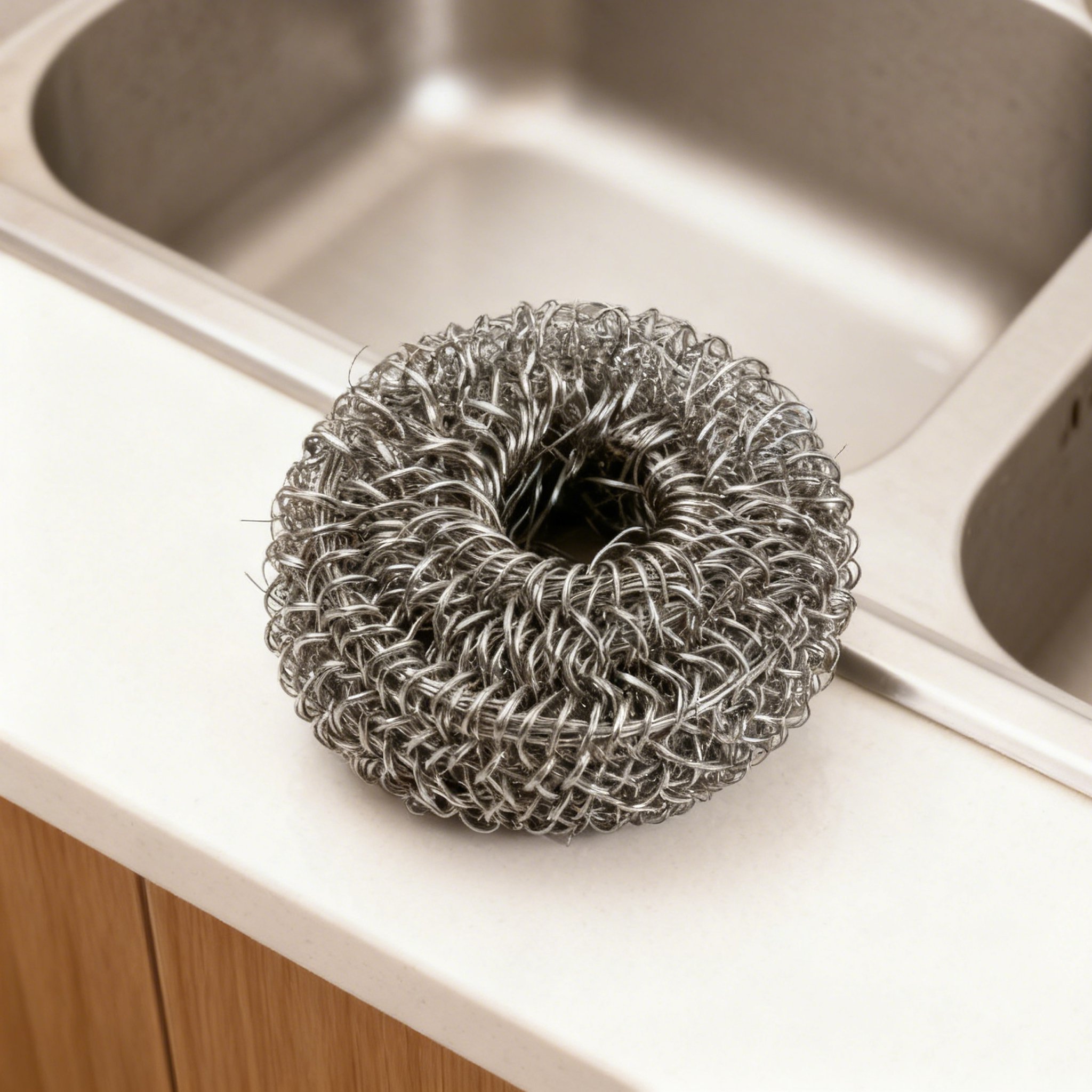 스테인리스 철볼로 설거지하는 모습