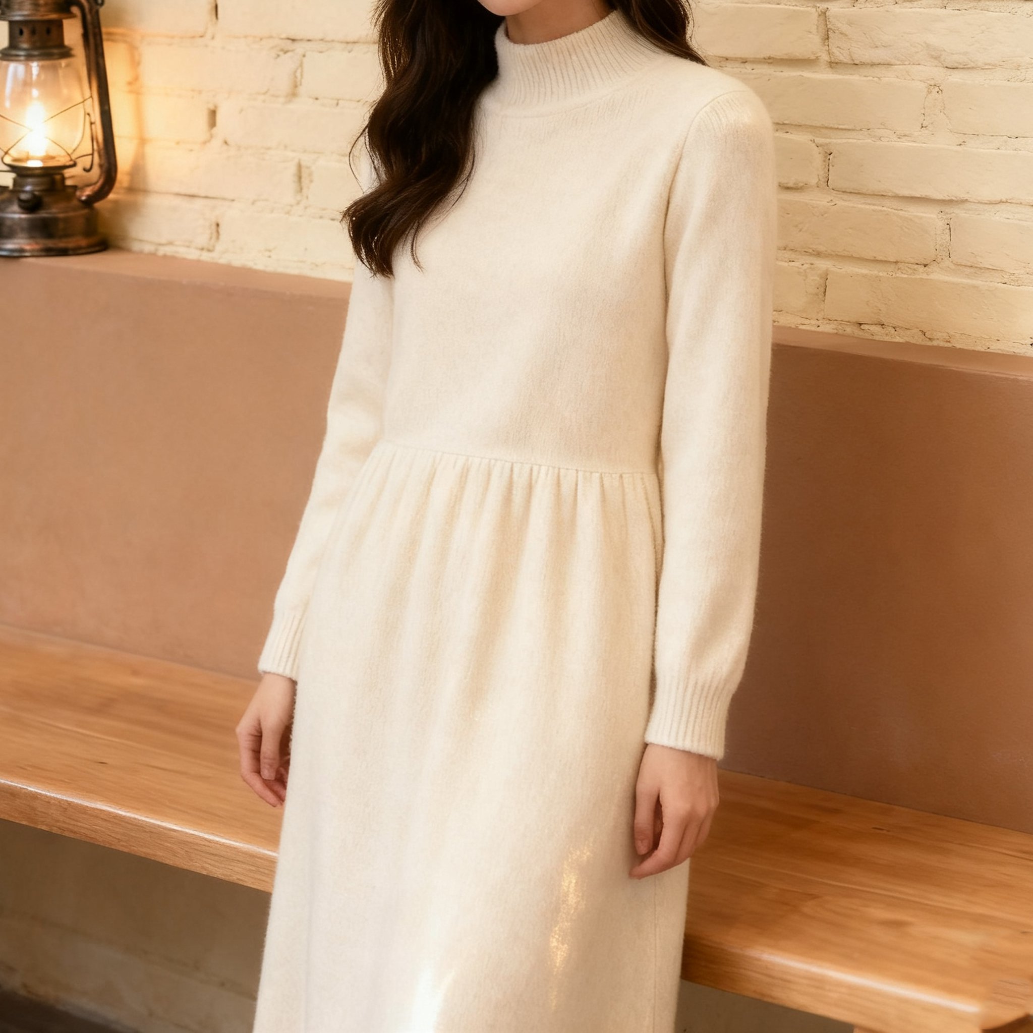 여성 우아한 하이넥 니트 원피스