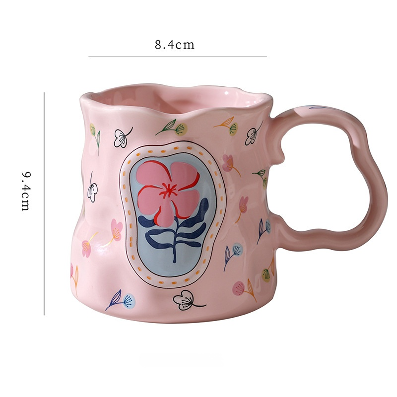 ハンドメイドのドリームフラワー陶器マグ