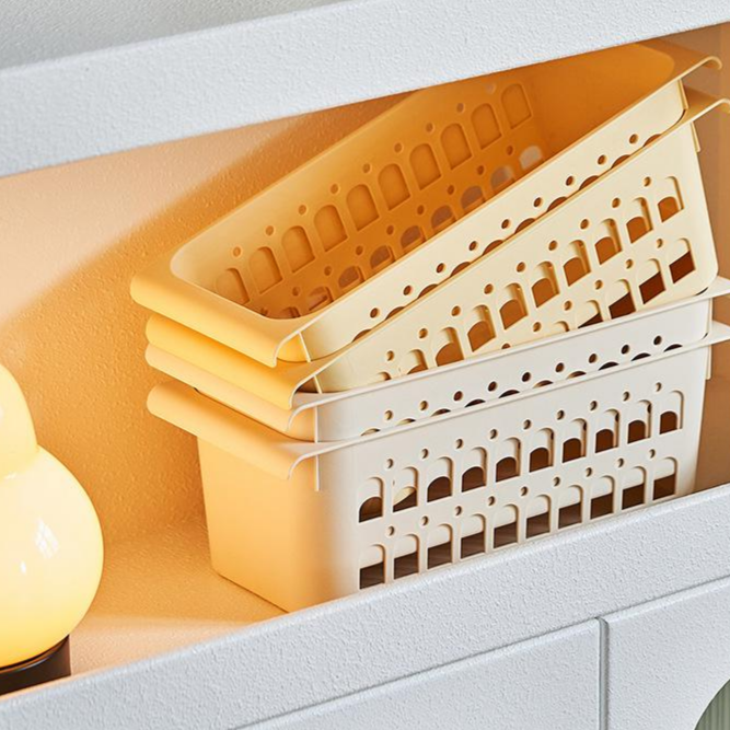 南洋風デザイン多サイズ伸縮ロッド付きメッシュ収納バスケット