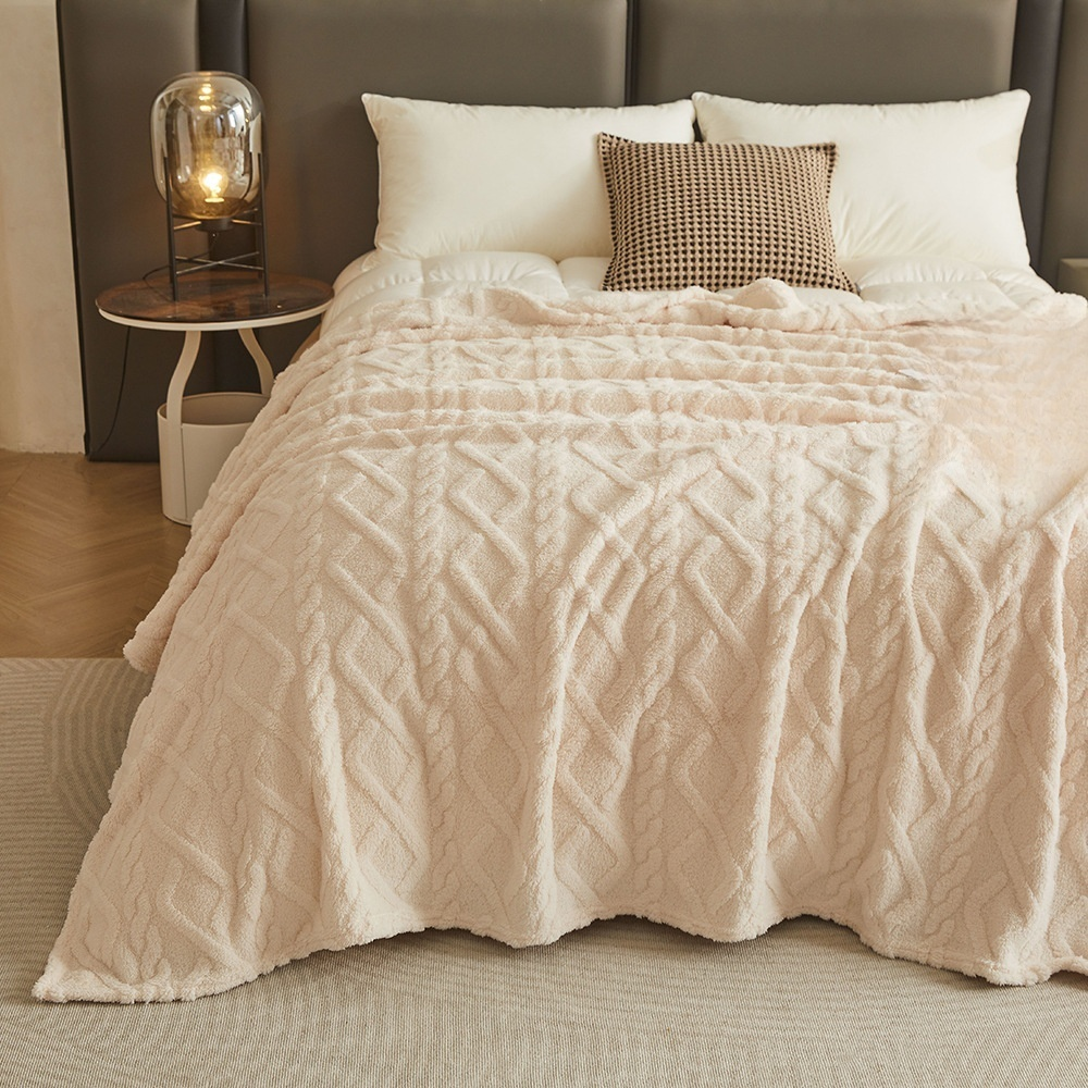 Manta de terciopelo coral AB, doble cara, jacquard de franela