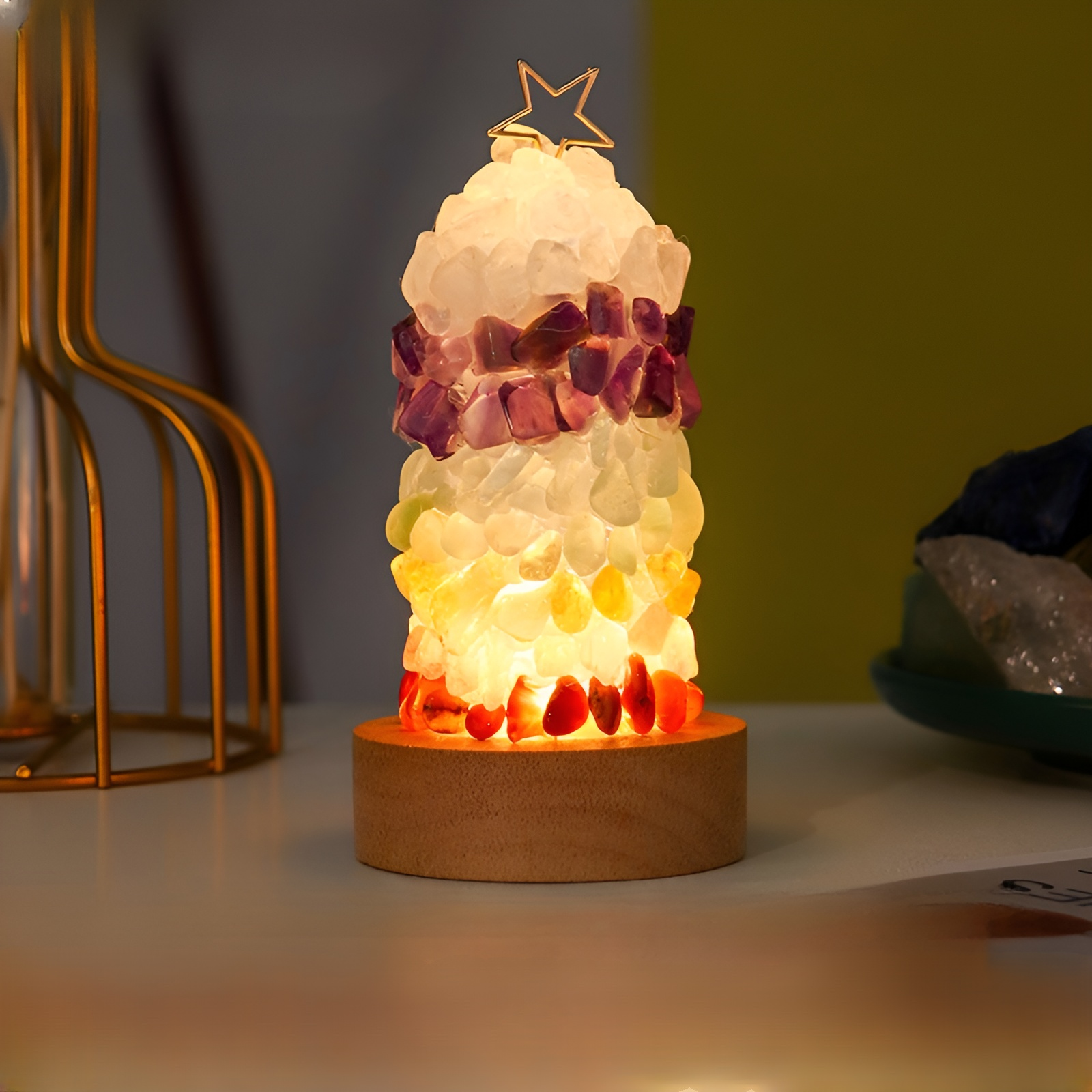 七色水晶碎石聖誕樹夜燈床頭燈水晶燈桌面裝飾