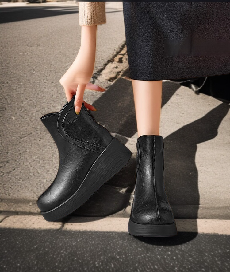 둥근 앞코 두꺼운 밑창 키높이 여성 앵클 부츠