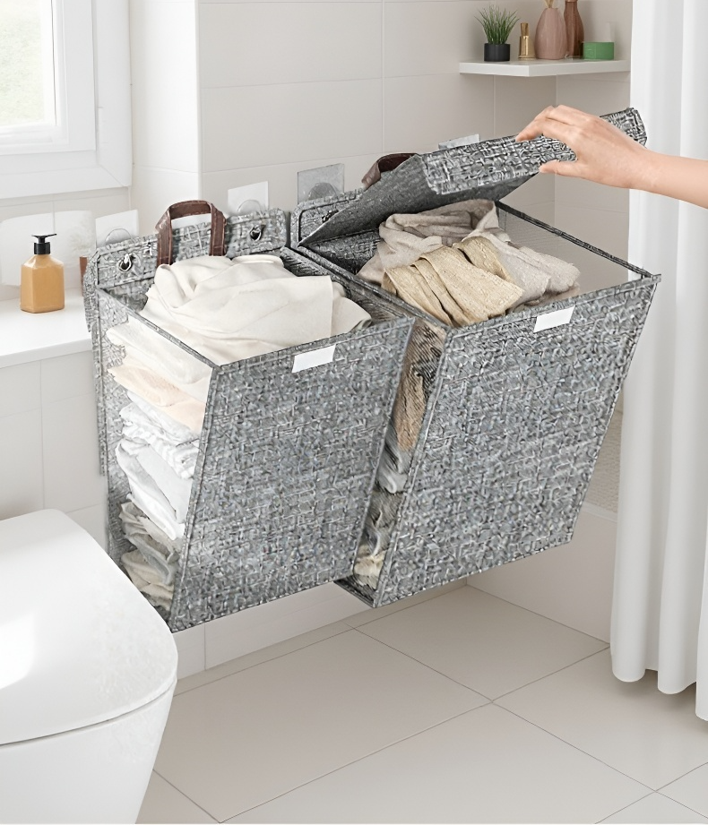 Cesta de lavandería plegable de algodón y lino
