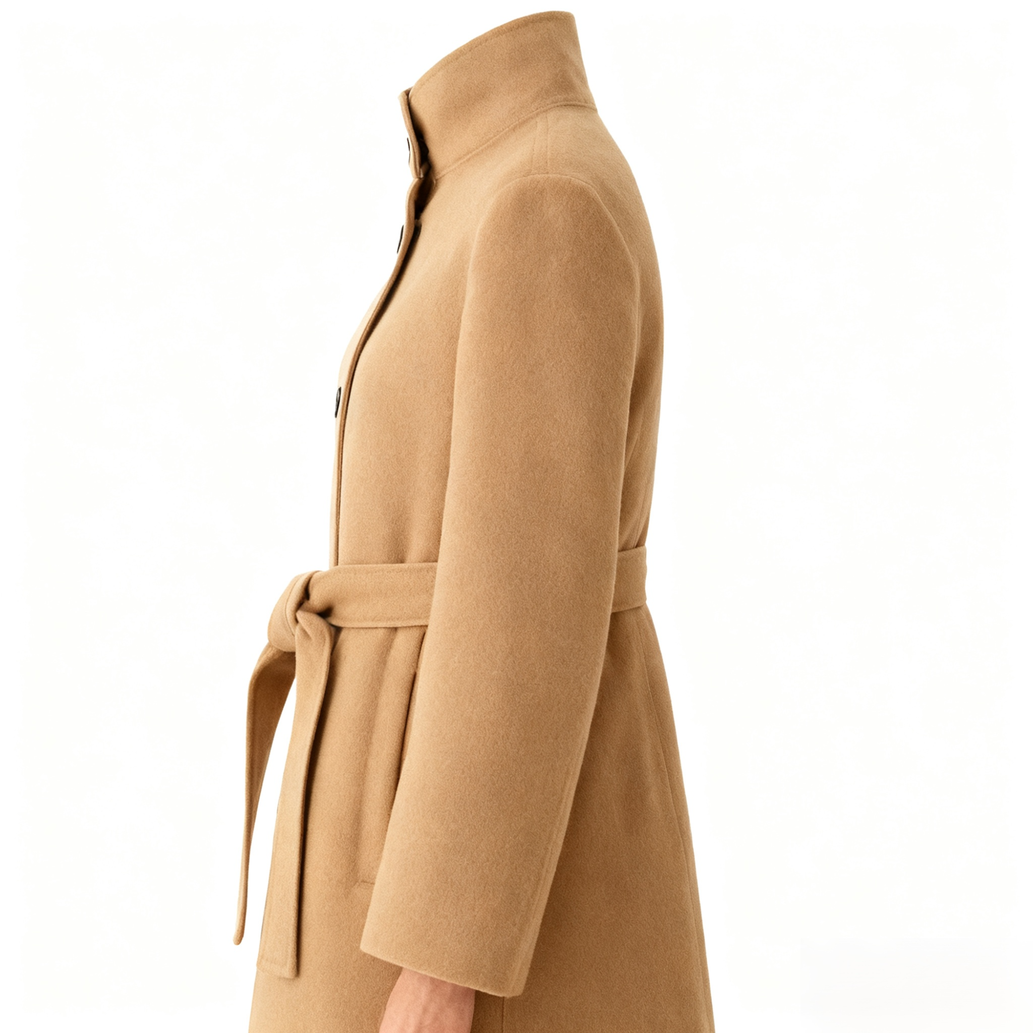 Beiger Wollmantel mit Stehkragen