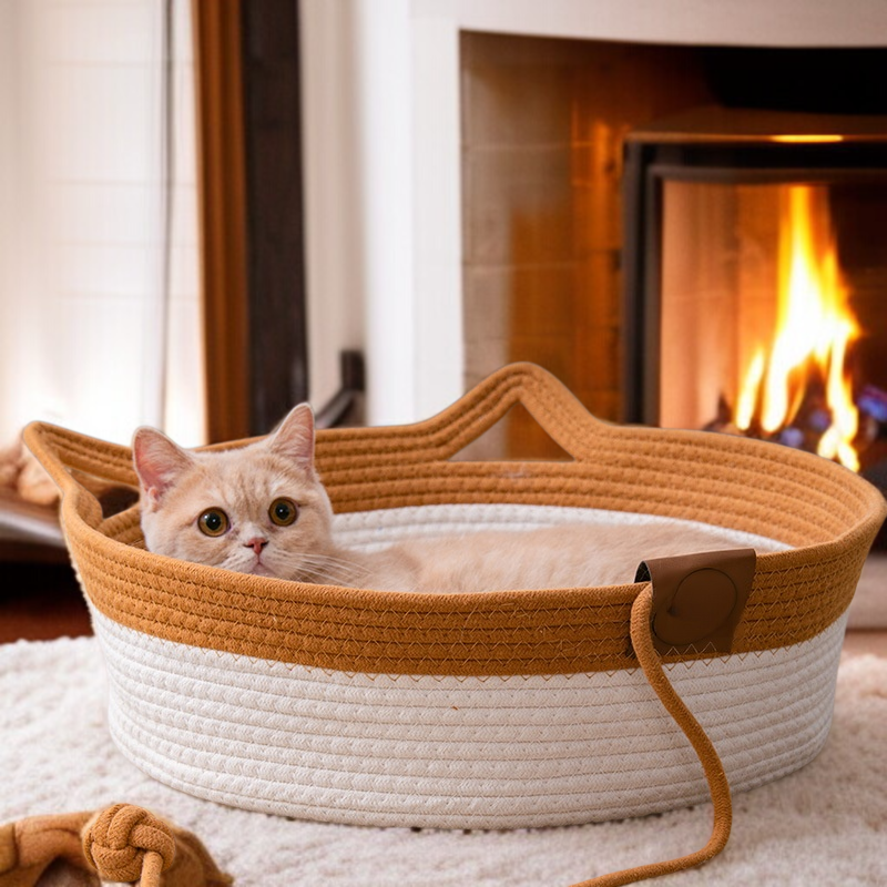 オールシーズン対応の籐製猫の巣、ガマ編みの猫の巣、半密閉型の犬の巣、猫のベッド、夏の涼しい巣のペット用品