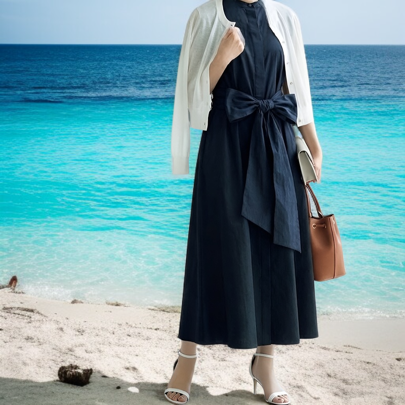 ベルト付きシャツワンピース