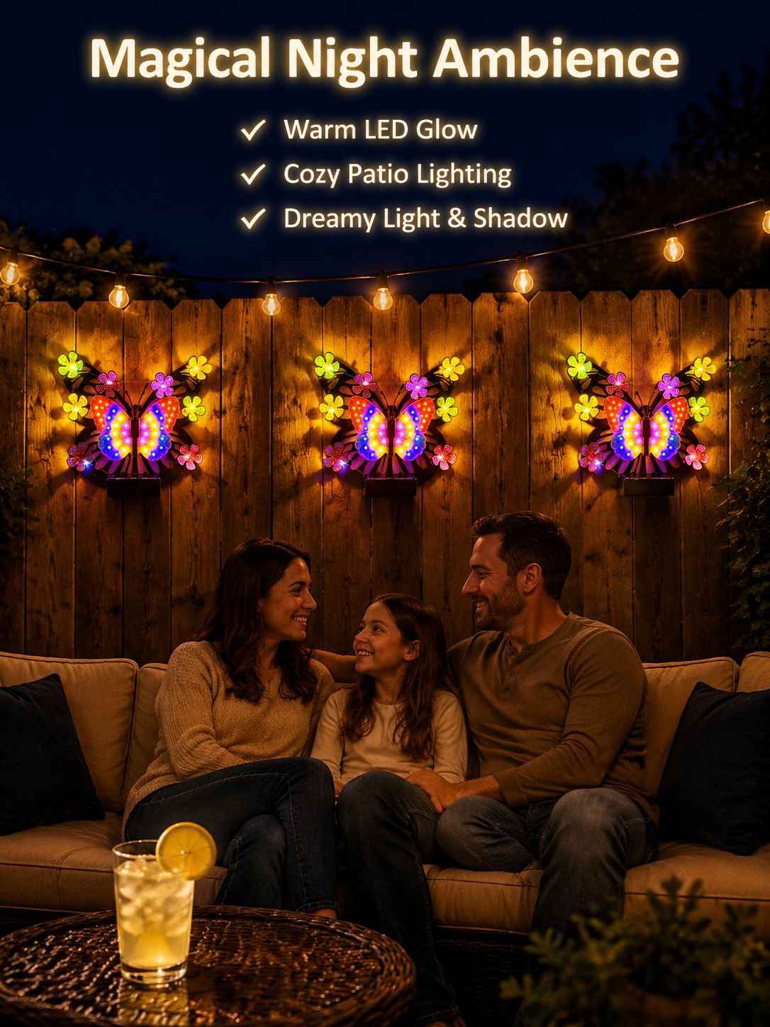 Solar-powered butterfly wall lamp, outdoor waterproof decorative ambient landscape light, villa gard