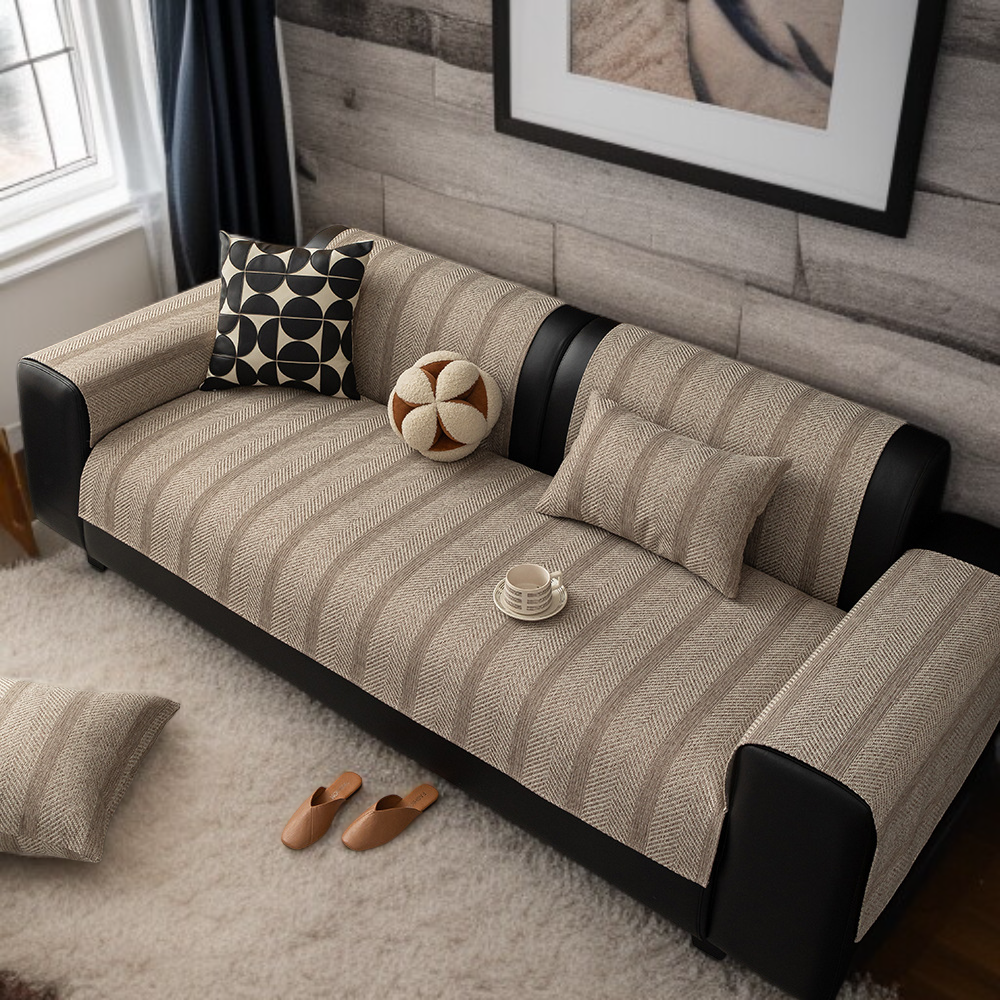 Leichte Leinenimitat Fischgrät Sofa Matte Rutschfester Bezug