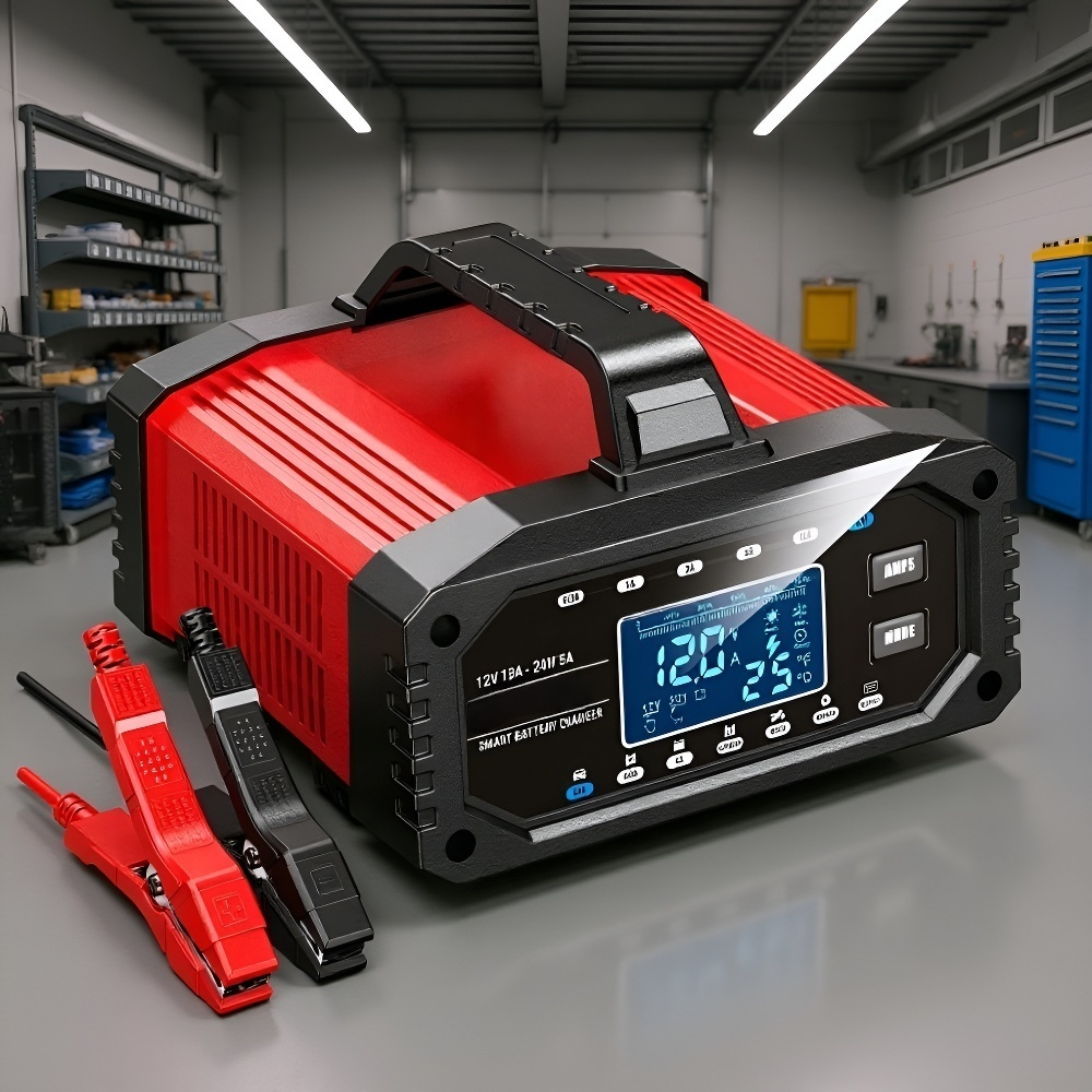 Portable Motorcycle Charger with LCD and Adjustable Current