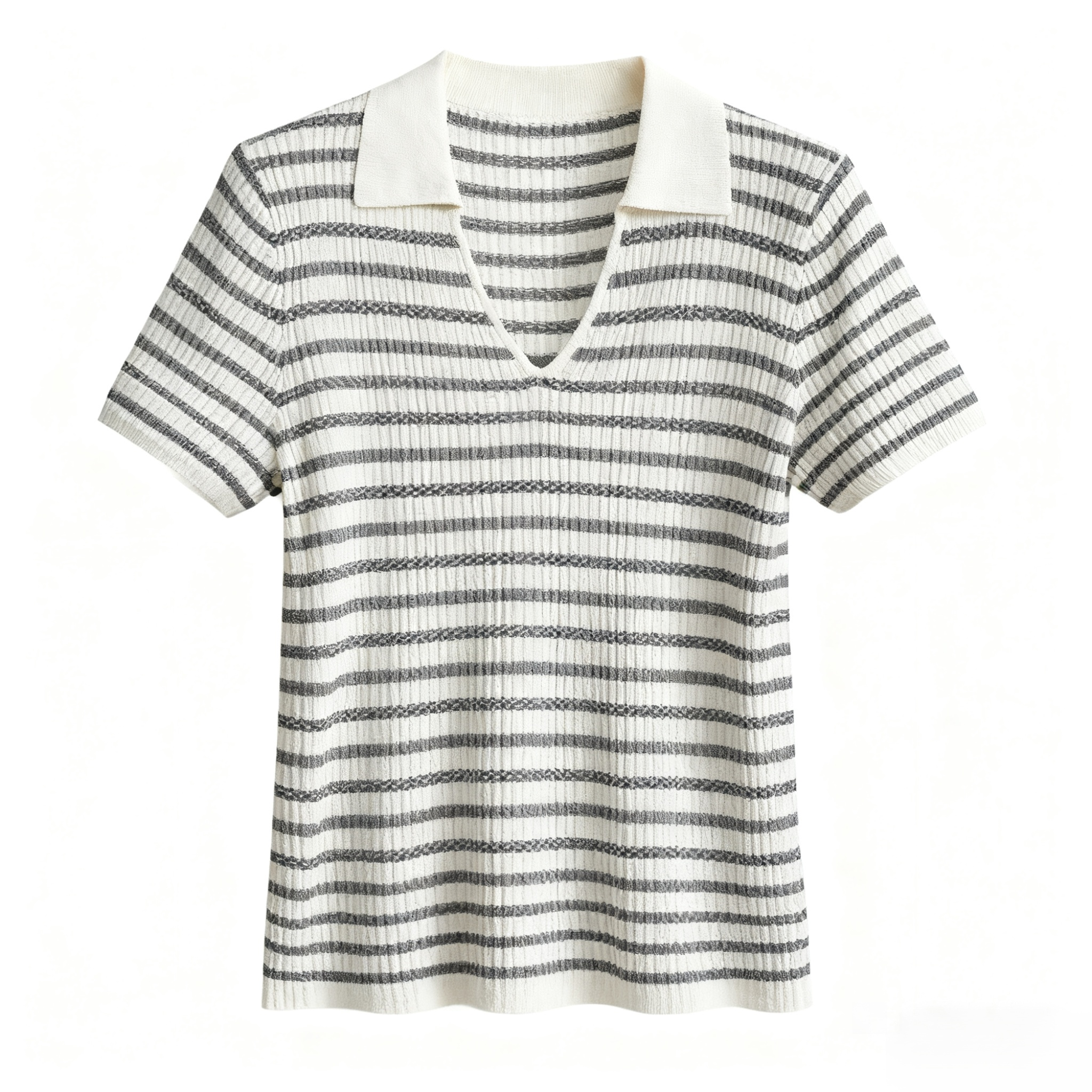 스트라이프 폴로 칼라 셔츠, 실크 니트 베이스 레이어