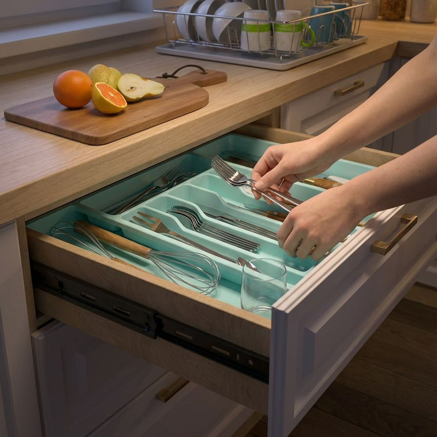 ที่เก็บช้อนส้อมประหยัดพื้นที่ในลิ้นชัก