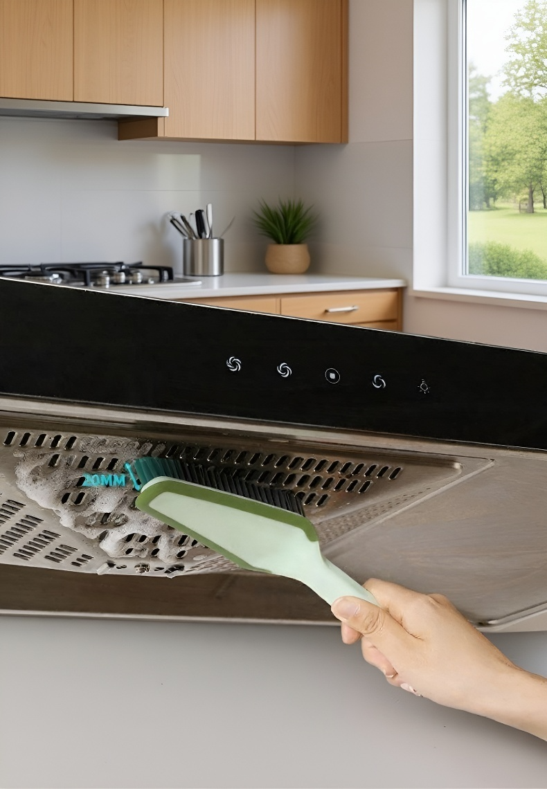 브러시로 먼지와 오염물 제거 장면