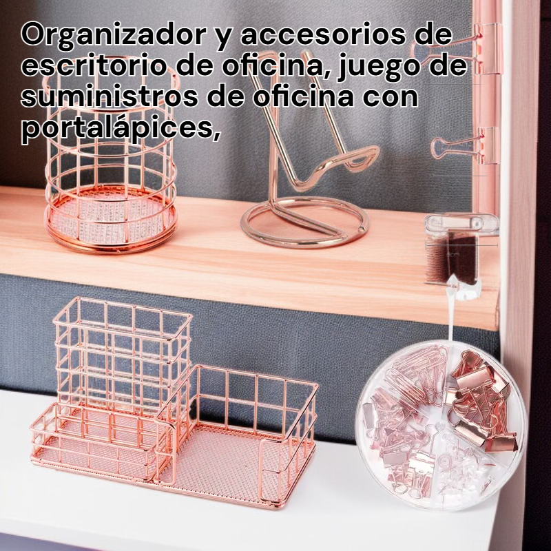 Set de organizador de escritorio metálico, con portalápices