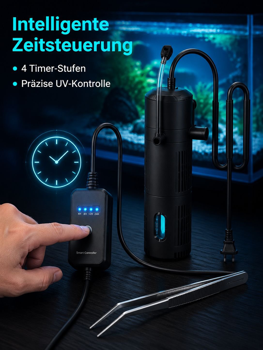 Nahaufnahme der UV-Lampe im Aquariumfilter