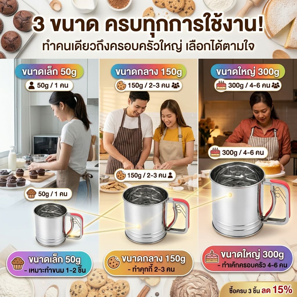 ตะแกรงร่อนแป้งกึ่งอัตโนมัติสแตนเลสทั้งชิ้น นำเข้าจากญี่ปุ่น สำหรับขนมอบ