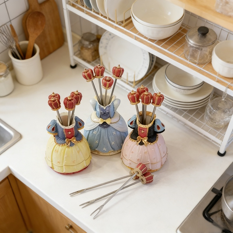 家用多功能小熊收納罐帶叉子水果餐具套裝