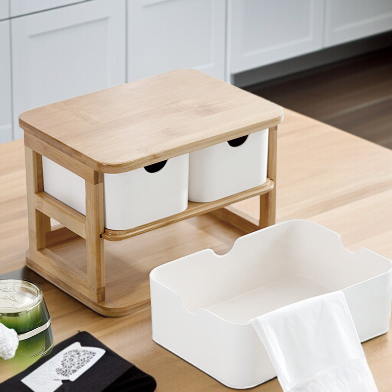 デスクトップ生分解性多層竹木製収納ボックス 引き出しデスクトップ竹繊維オーガナイザー 家庭用化粧品オーガナイザー