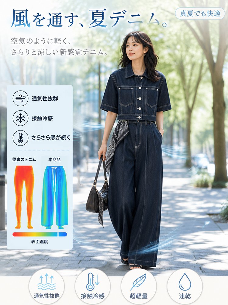夏向け薄手デニムセットアップ