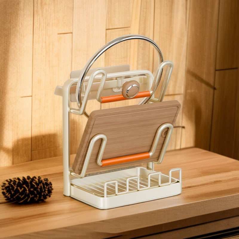 منتج تنظيم المطبخ – لوح تقطيع ورف تخزين