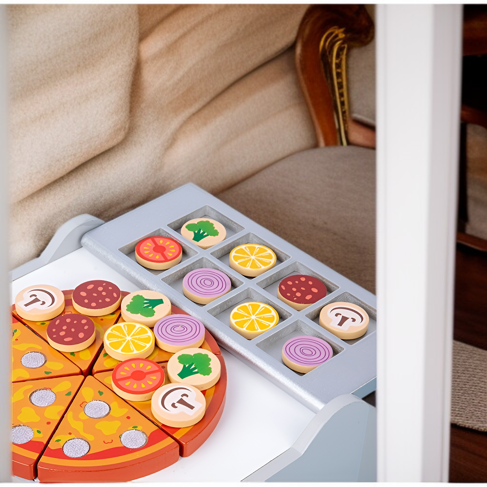  어린이용 원목 피자 오븐 놀이 키친 하우스 조기 교육 완구 3~6세