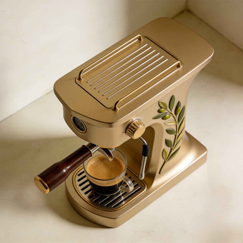 Cafetera de estilo vintage sobre mesa de madera