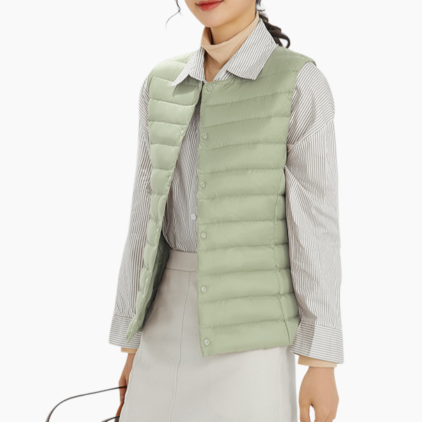 レディースダウンジャケット 軽量ライナー ウィンターコンバージョン ラウンドネックダウンジャケット フリーノーカラーウエストコート ウエストコートダウンジャケット