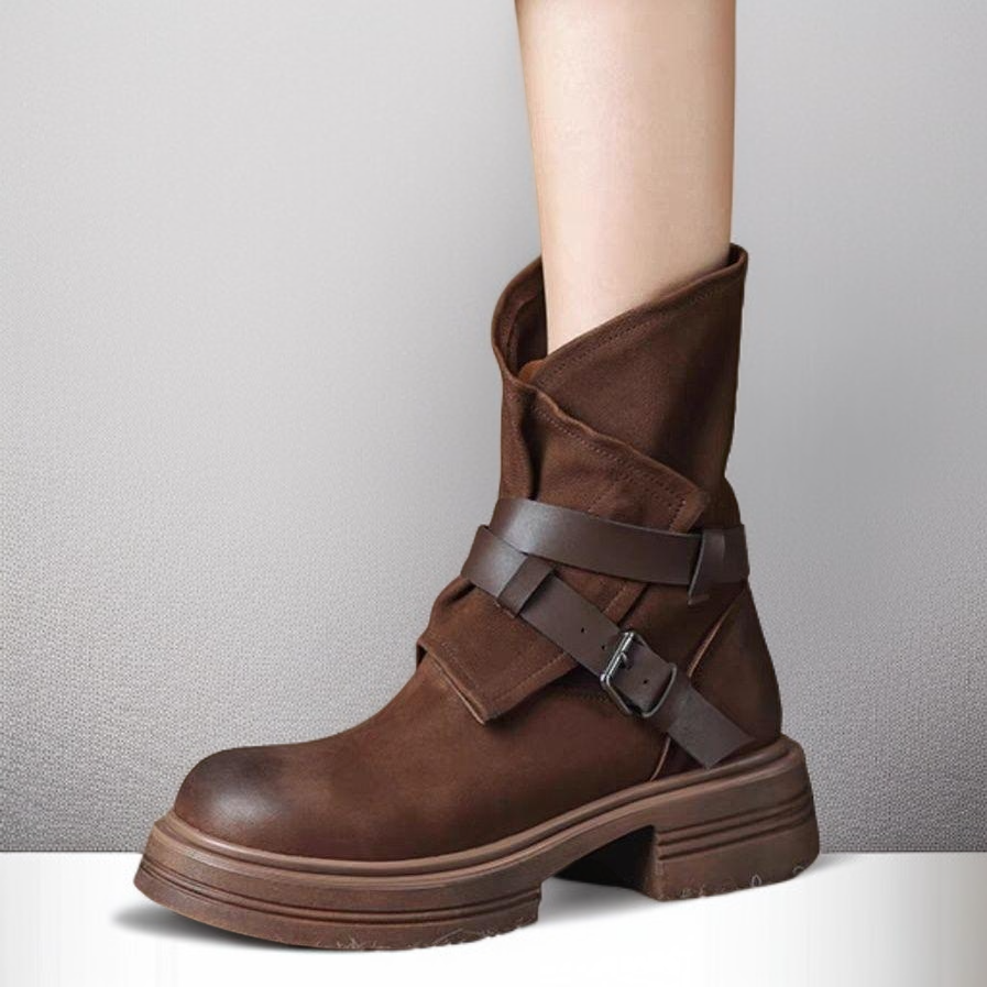 ソフトレザーのサイドジッパープラットフォームマーティンブーツ