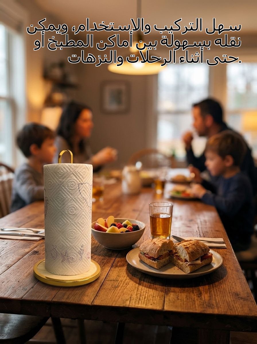 حامل مناشف ورقية معدني للمطبخ بقاعدة من الخيزران