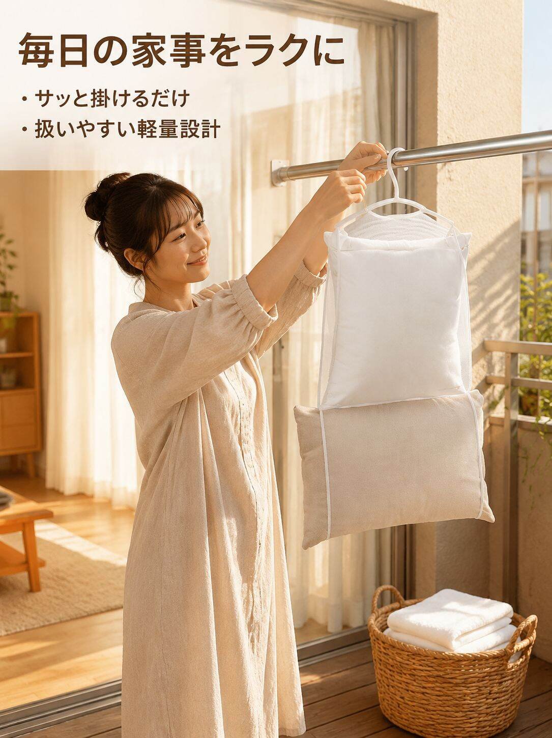多機能屋外防風枕乾燥ネット 家庭用バルコニー衣類ラック 枕クリップ付き