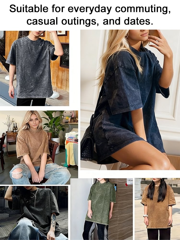 Slimming by 20 pounds American street-style washed vintage heavyweight pure cotton T-shirt